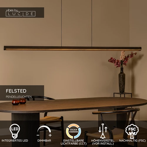 Lucide FELSTED - Pendelleuchten - LED Dim. - CCT - 1x28W 2200K/4000K - Schwarz | Vibes - USP
